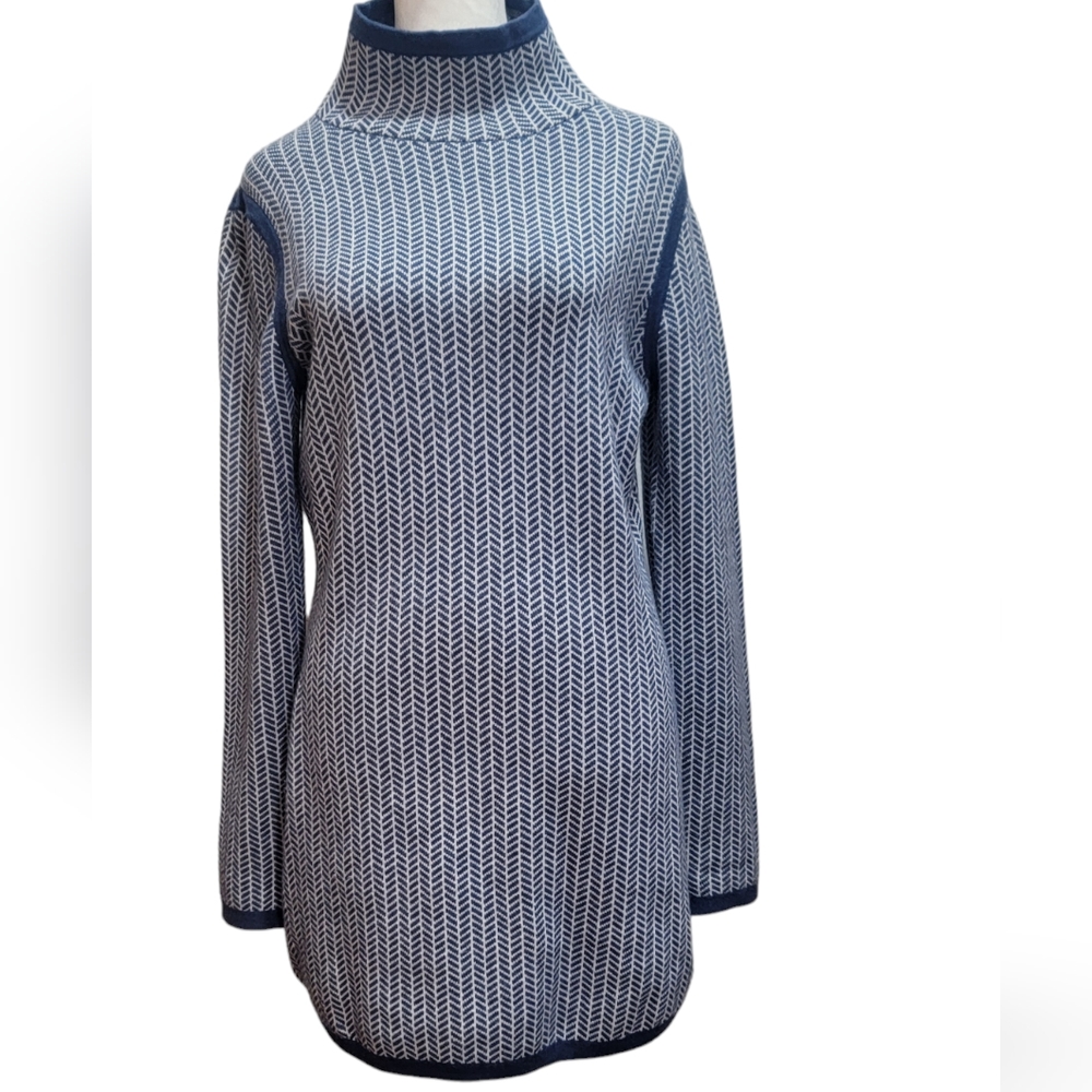 Title Nine womens size small blue and white design wool sweater dress